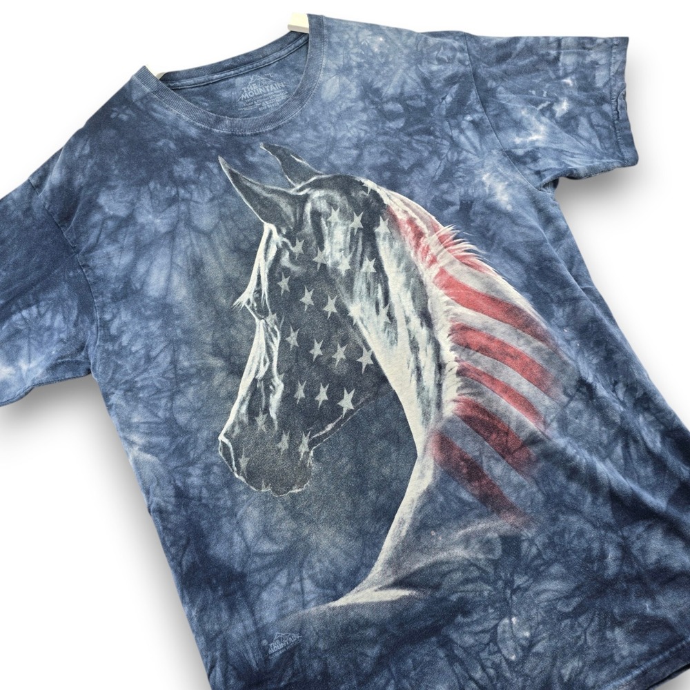 The Mountain Horse American Flag Tie Dye T Shirt Mens Large Blue Cotton Graphic